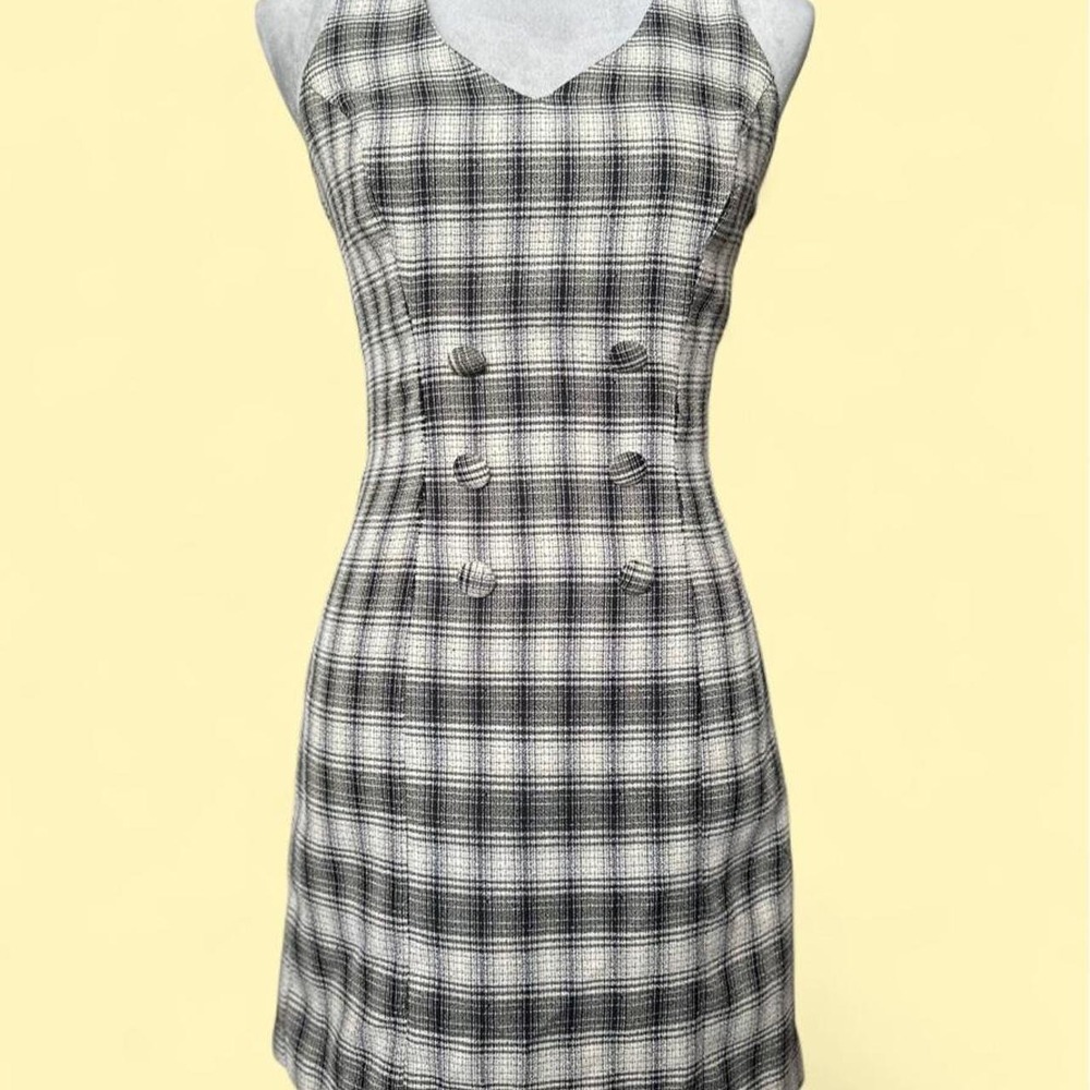 Vintage 90s Rampage Plaid Double Breasted Sleeveless Mini Dress Size 5